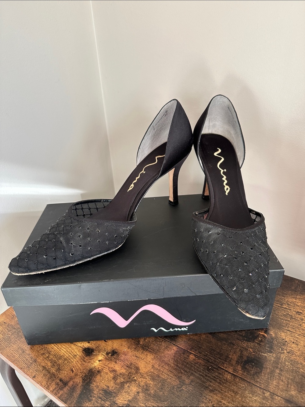 Nina Shoes Saba Beaded Mesh Dress Heels / Pumps